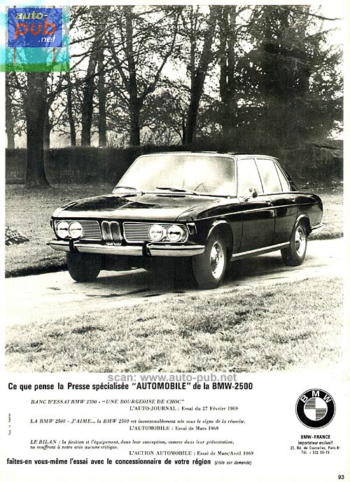 BMW 2500 1969 Cette publicit tr s sobre se contente de citer des 